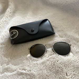 RayBan Polarized brushed silver and white ear piece sunglasses NONPRESCRIPTION